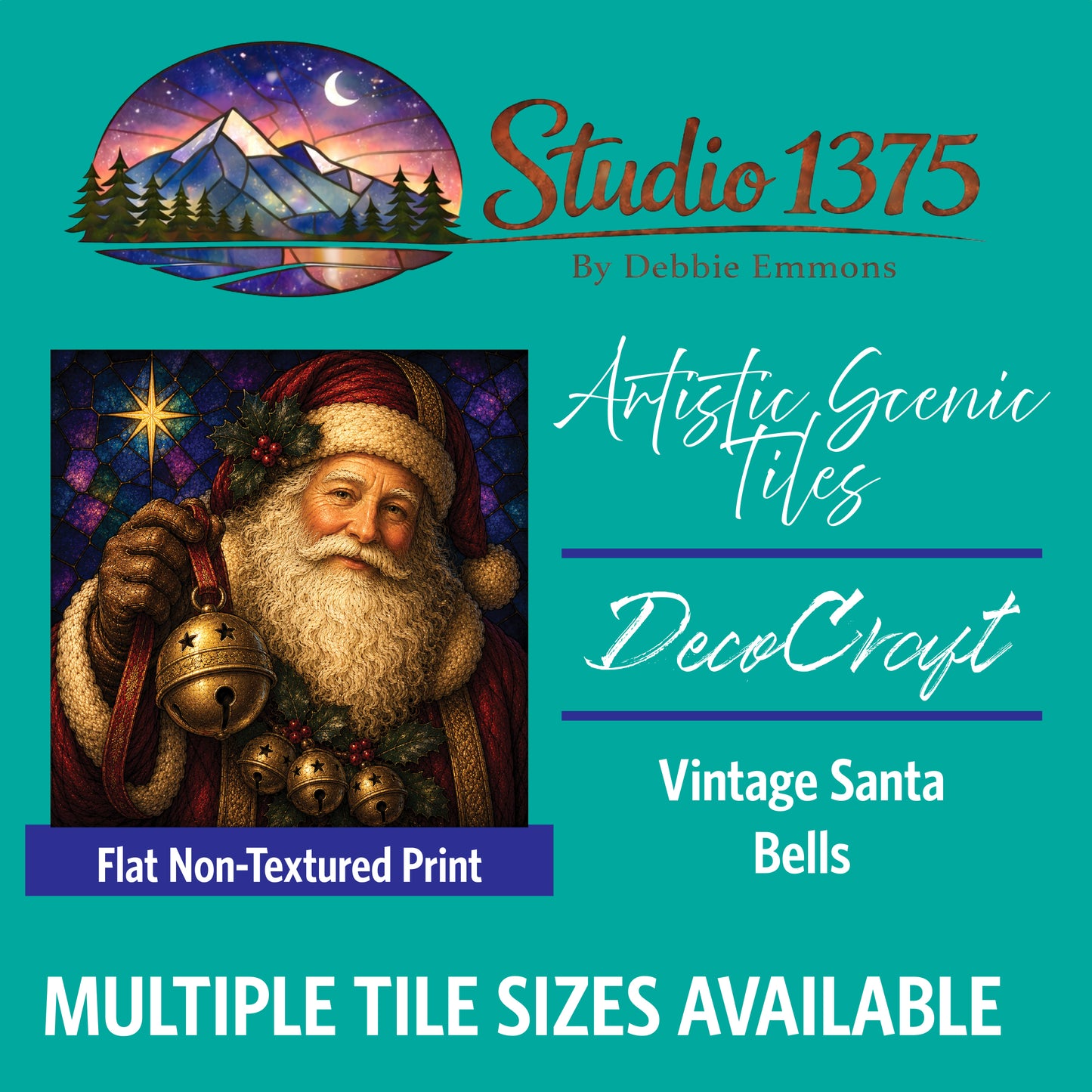 DecoCraft - Studio 1375 - Scenic Tiles Series - Vintage Christmas Santa - Bells