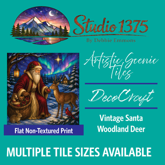 DecoCraft - Studio 1375 - Scenic Tiles Series - Vintage Christmas Santa - Woodland Deer