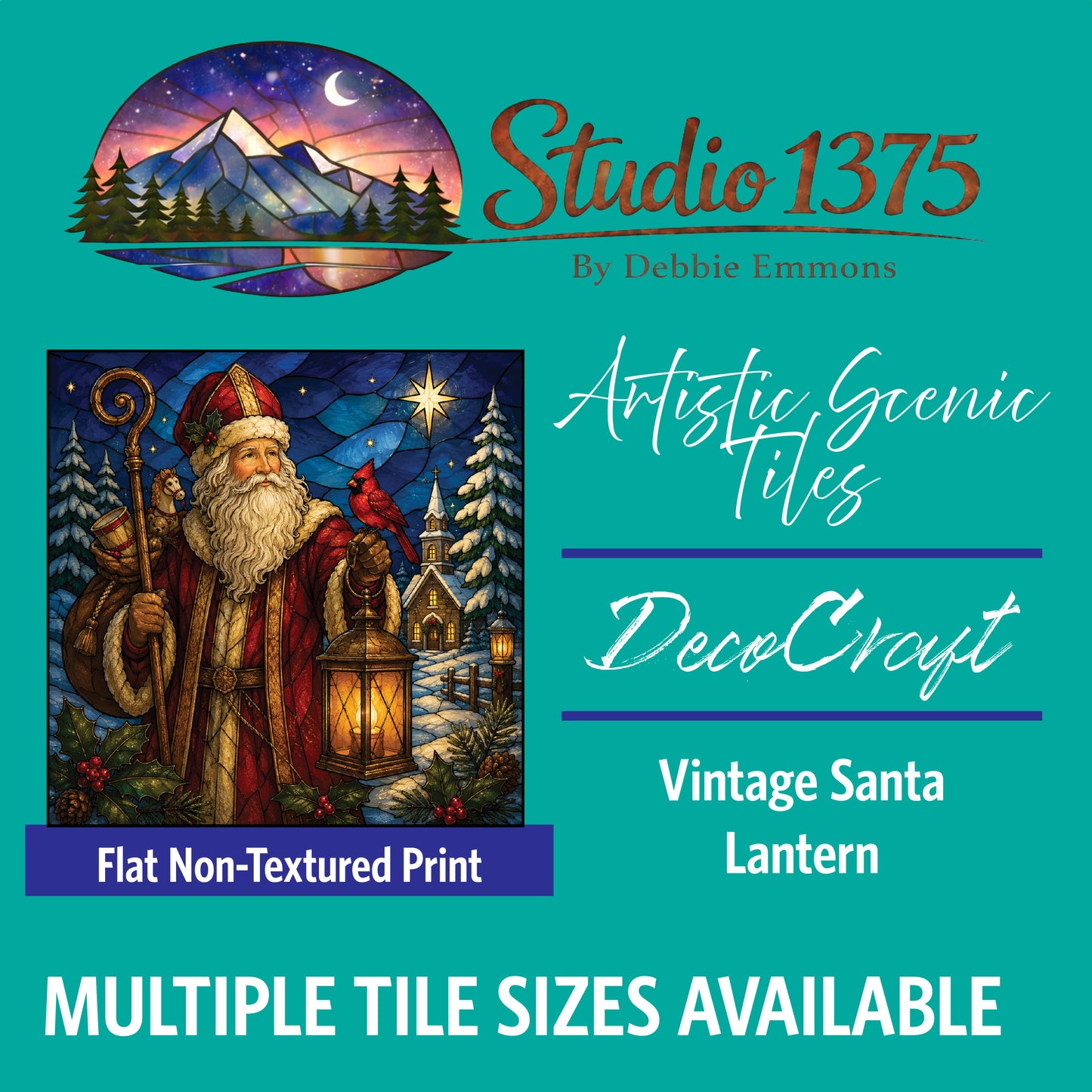 DecoCraft - Studio 1375 - Scenic Tiles Series - Vintage Christmas Santa - Lantern