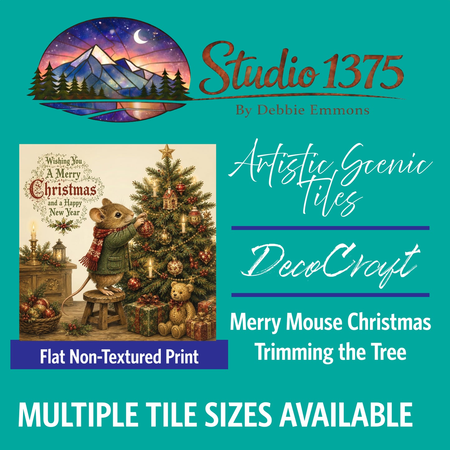 DecoCraft - Studio 1375 - Scenic Tiles Series - Merry Mouse Christmas - Trimming the Tree