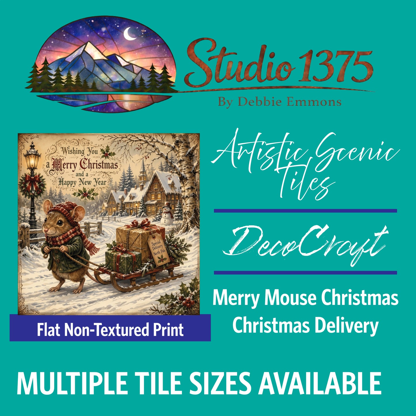 DecoCraft - Studio 1375 - Scenic Tiles Series - Merry Mouse Christmas - Christmas Delivery
