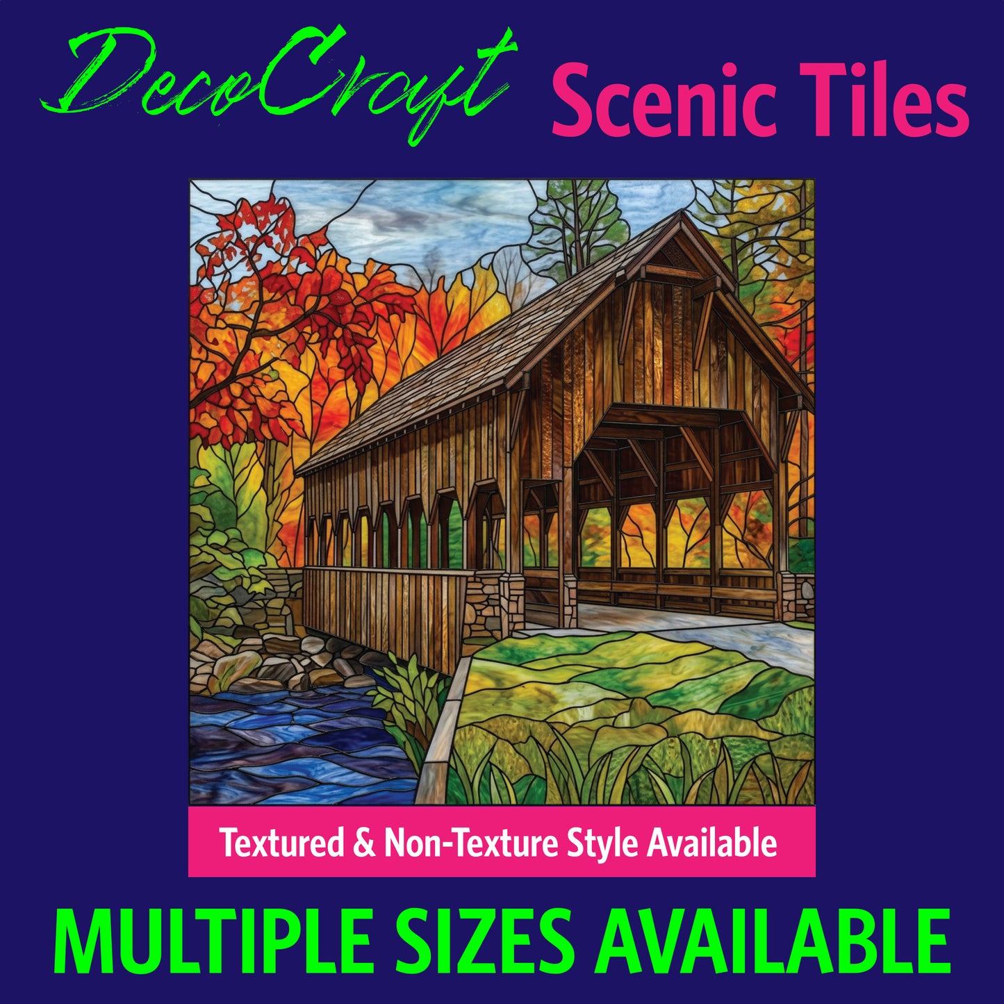 DecoCraft - Scenic Elevated Texture Tiles - Covered Bridges - Golden Maple Crossing
