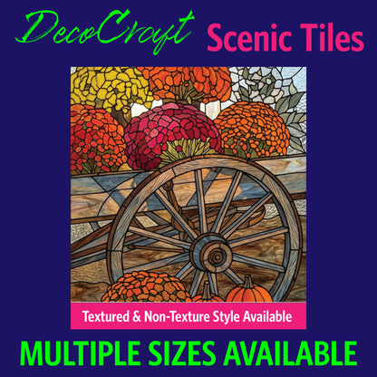 DecoCraft - Scenic Elevated Texture Tiles - Fall - Wagon Wheel & Mums