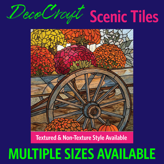 DecoCraft - Scenic Elevated Texture Tiles - Fall - Wagon Wheel & Mums