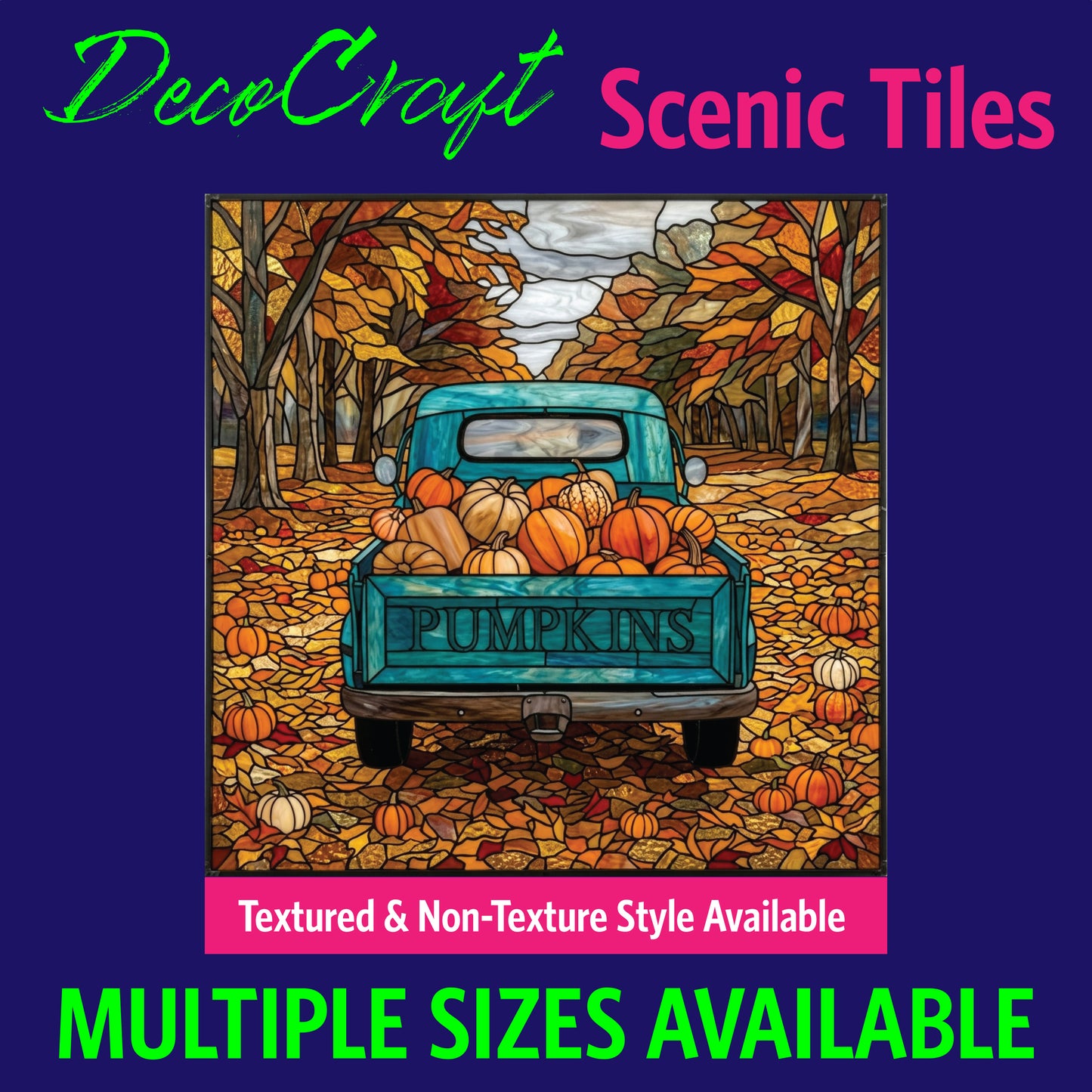 DecoCraft - Scenic Elevated Texture Tiles - Fall - Pumpkin Patch Truck