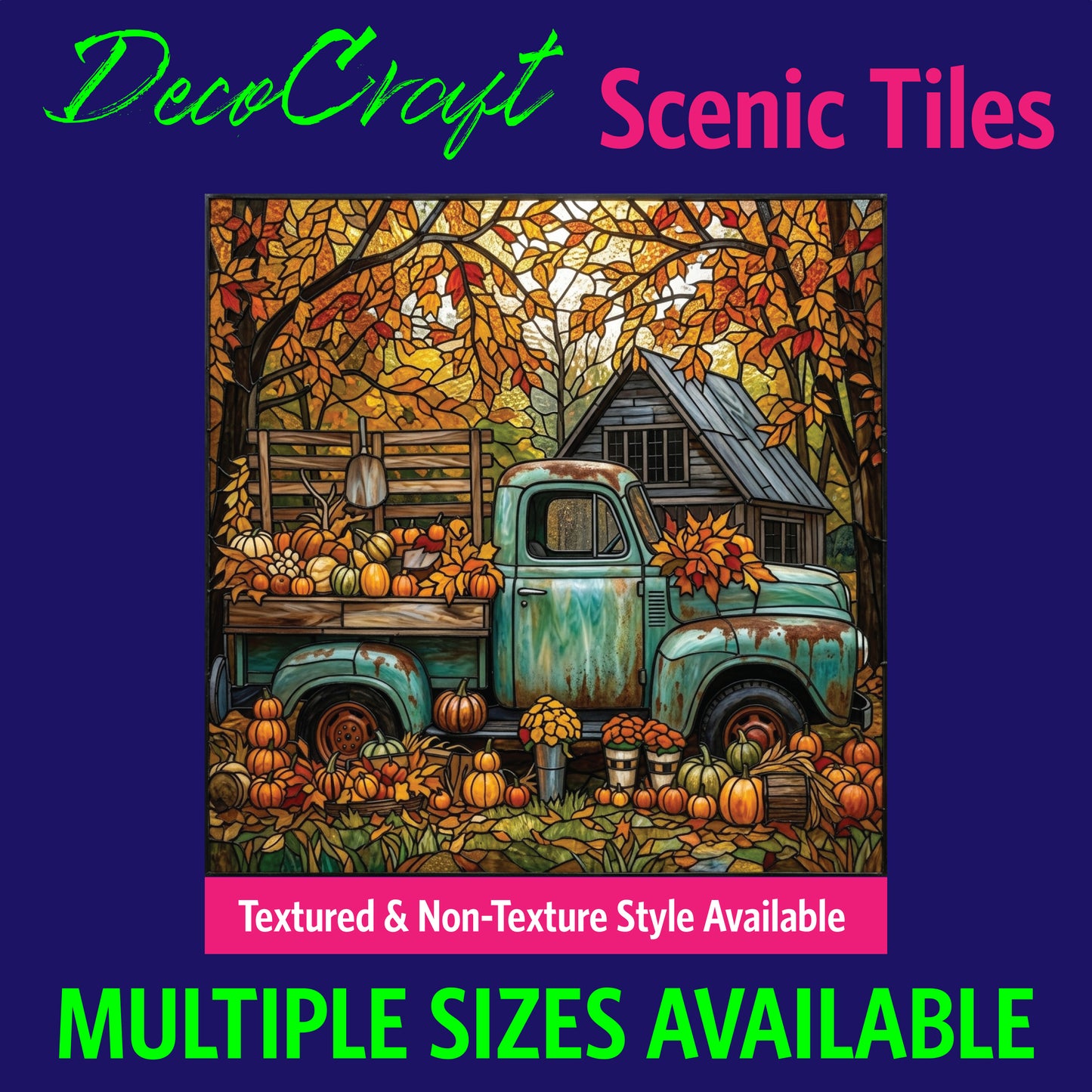 DecoCraft - Scenic Elevated Texture Tiles - Fall - Rustic Pumpkin Truck