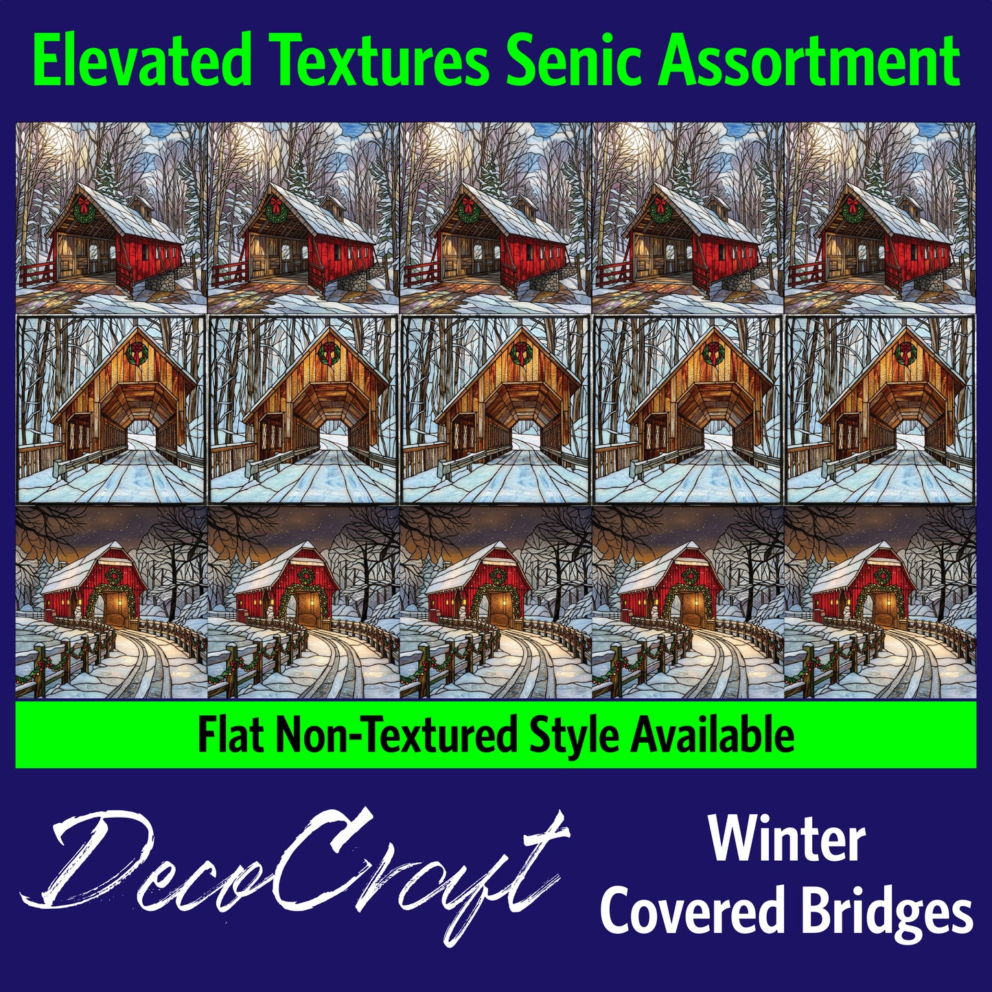 DecoCraft - Scenic Elevated Texture Tiles - Churches - Covered Bridges - Winter