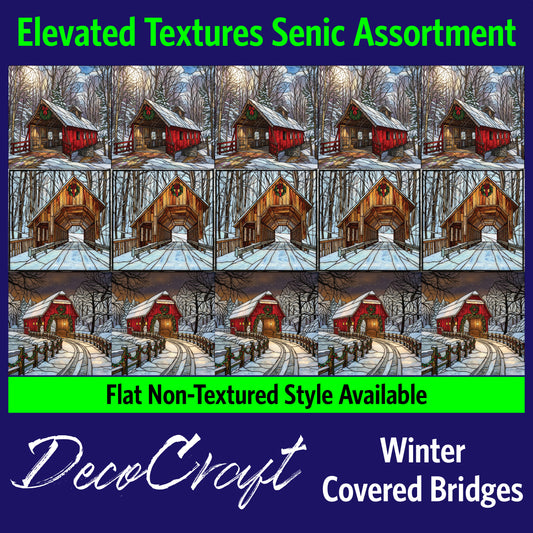 DecoCraft - Scenic Elevated Texture Tiles - Churches - Covered Bridges - Winter