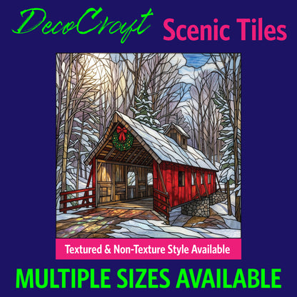 DecoCraft - Scenic Elevated Texture Tiles - Covered Bridges - Holiday Crossing