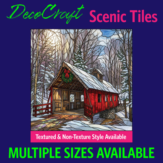 DecoCraft - Scenic Elevated Texture Tiles - Covered Bridges - Holiday Crossing