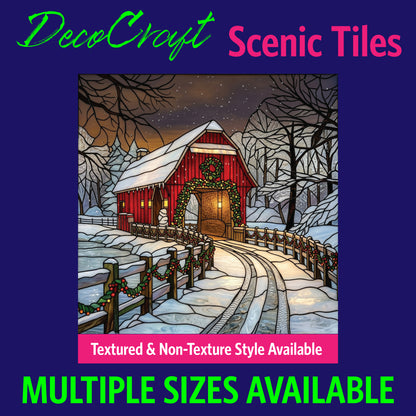DecoCraft - Scenic Elevated Texture Tiles - Covered Bridges - Christmas Bridge