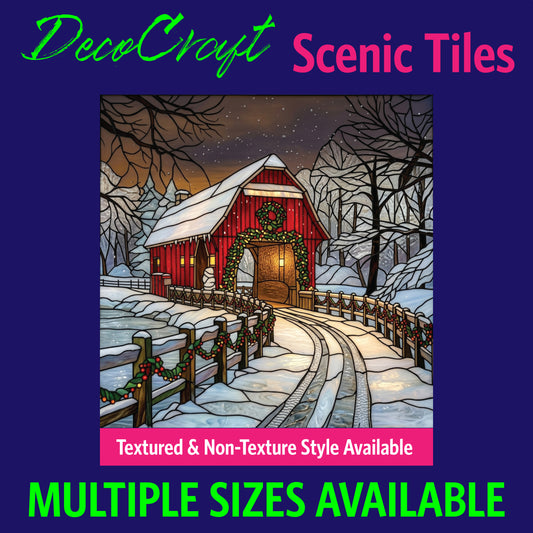 DecoCraft - Scenic Elevated Texture Tiles - Covered Bridges - Christmas Bridge