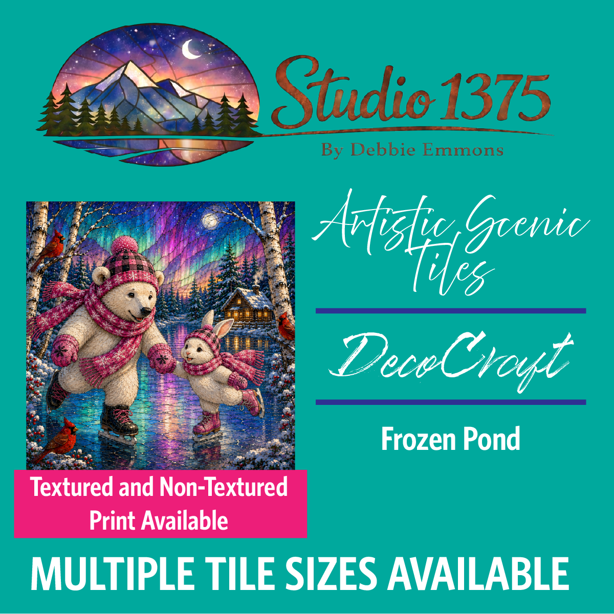 DecoCraft - Studio 1375 - Scenic Tiles Series - Polar Bears - Frozen Pond Fun