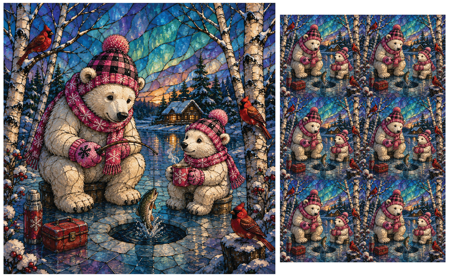 DecoCraft - Studio 1375 - Scenic Tiles Series - Polar Bears - Ice Fishing Friends