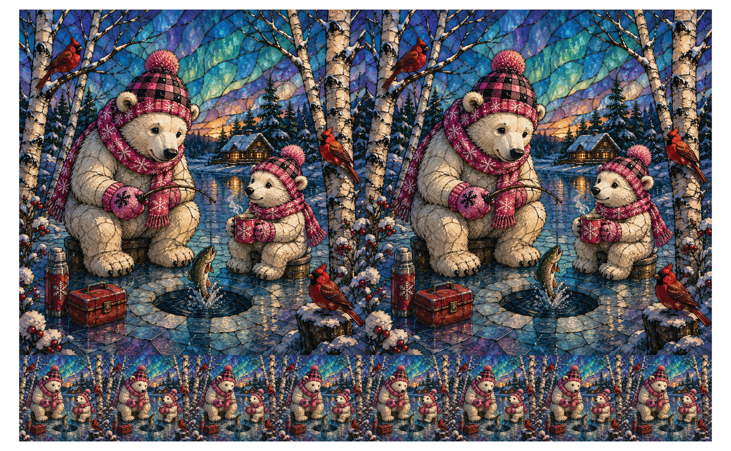 DecoCraft - Studio 1375 - Scenic Tiles Series - Polar Bears - Ice Fishing Friends