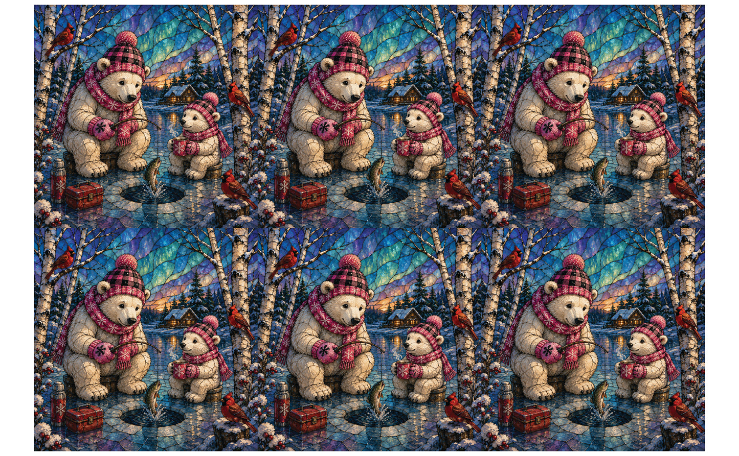 DecoCraft - Studio 1375 - Scenic Tiles Series - Polar Bears - Ice Fishing Friends