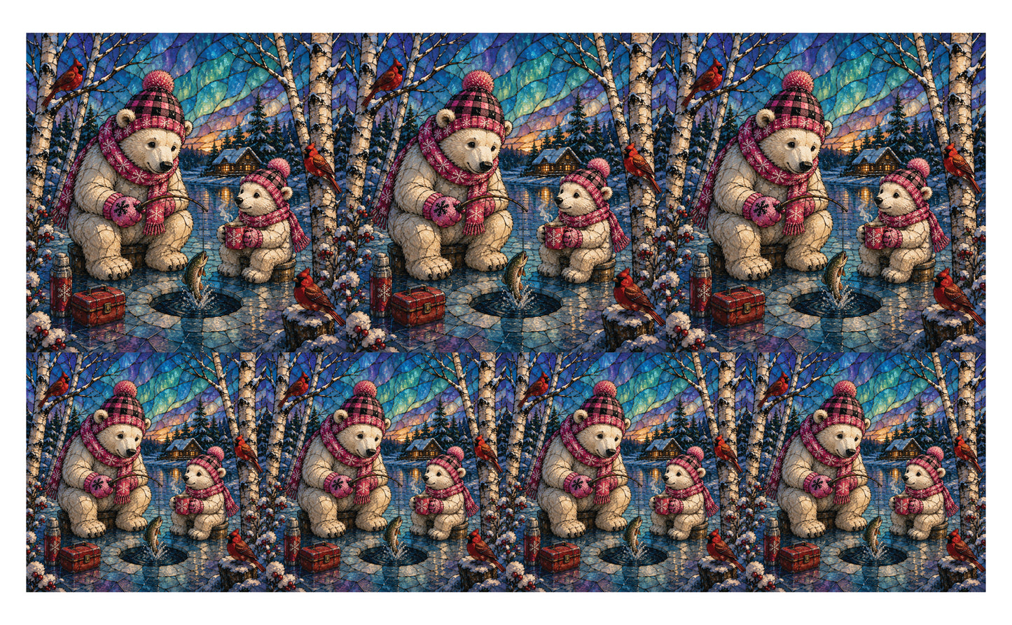 DecoCraft - Studio 1375 - Scenic Tiles Series - Polar Bears - Ice Fishing Friends