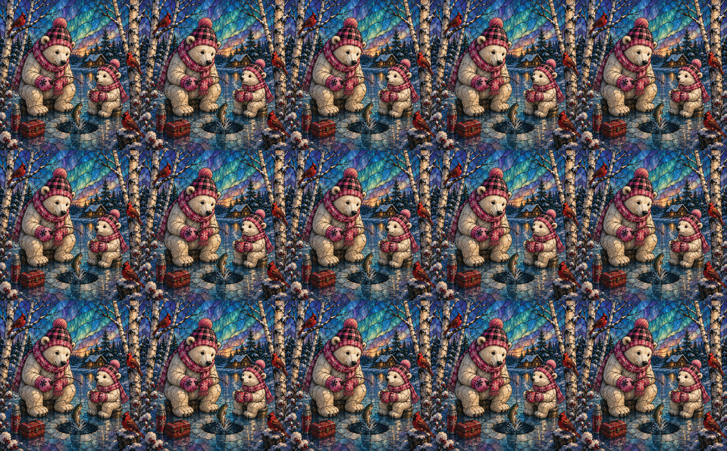 DecoCraft - Studio 1375 - Scenic Tiles Series - Polar Bears - Ice Fishing Friends