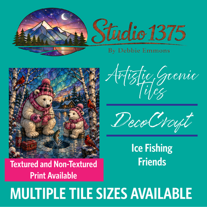 DecoCraft - Studio 1375 - Scenic Tiles Series - Polar Bears - Ice Fishing Friends