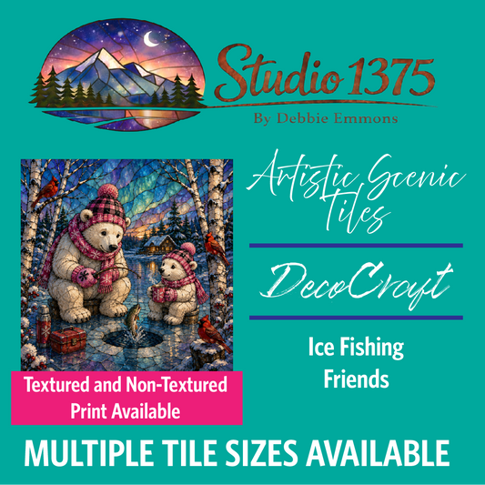 DecoCraft - Studio 1375 - Scenic Tiles Series - Polar Bears - Ice Fishing Friends