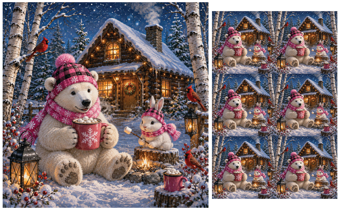 DecoCraft - Studio 1375 - Scenic Tiles Series - Polar Bears - Cozy Cocoa Cabin