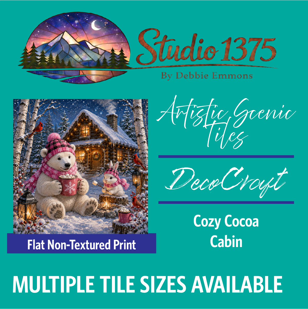 DecoCraft - Studio 1375 - Scenic Tiles Series - Polar Bears - Cozy Cocoa Cabin