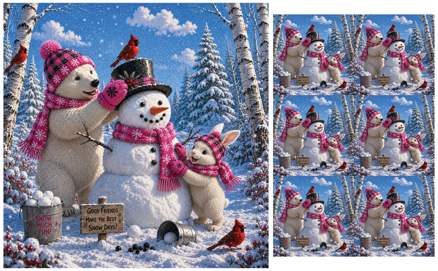 DecoCraft - Studio 1375 - Scenic Tiles Series - Polar Bears - Snowman Builders