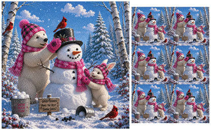 DecoCraft - Studio 1375 - Scenic Tiles Series - Polar Bears - Snowman Builders