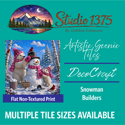 DecoCraft - Studio 1375 - Scenic Tiles Series - Polar Bears - Snowman Builders
