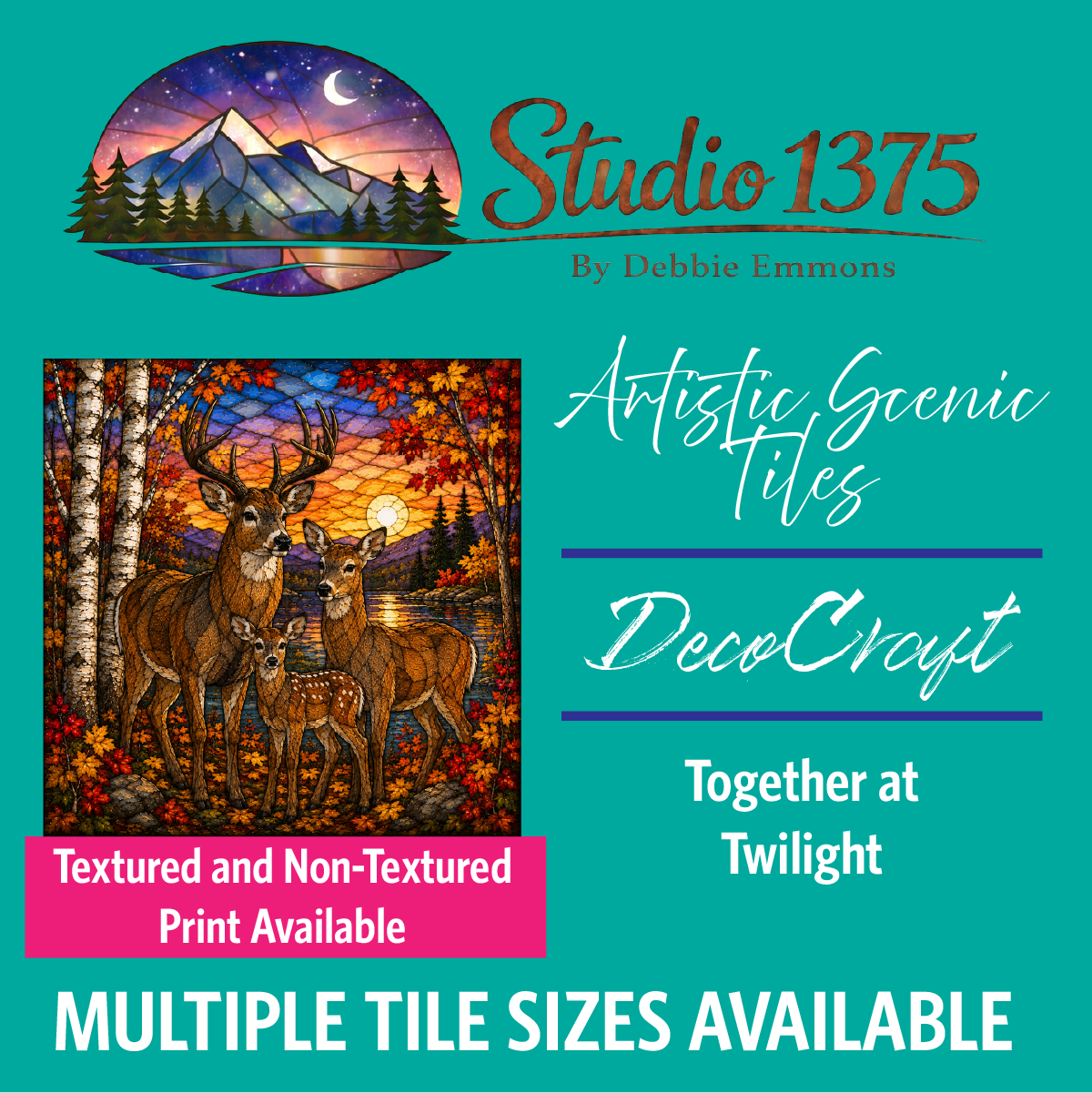DecoCraft - Studio 1375 - Scenic Elevated Texture Tiles - Deer - Together at Twilight