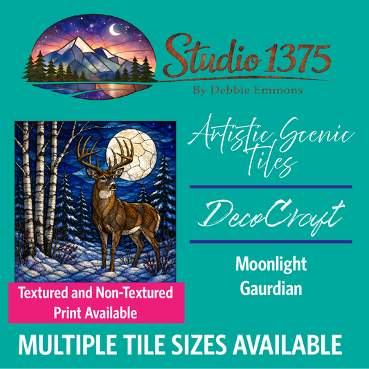 DecoCraft - Studio 1375 - Scenic Elevated Texture Tiles - Deer - Moonlit Guardian