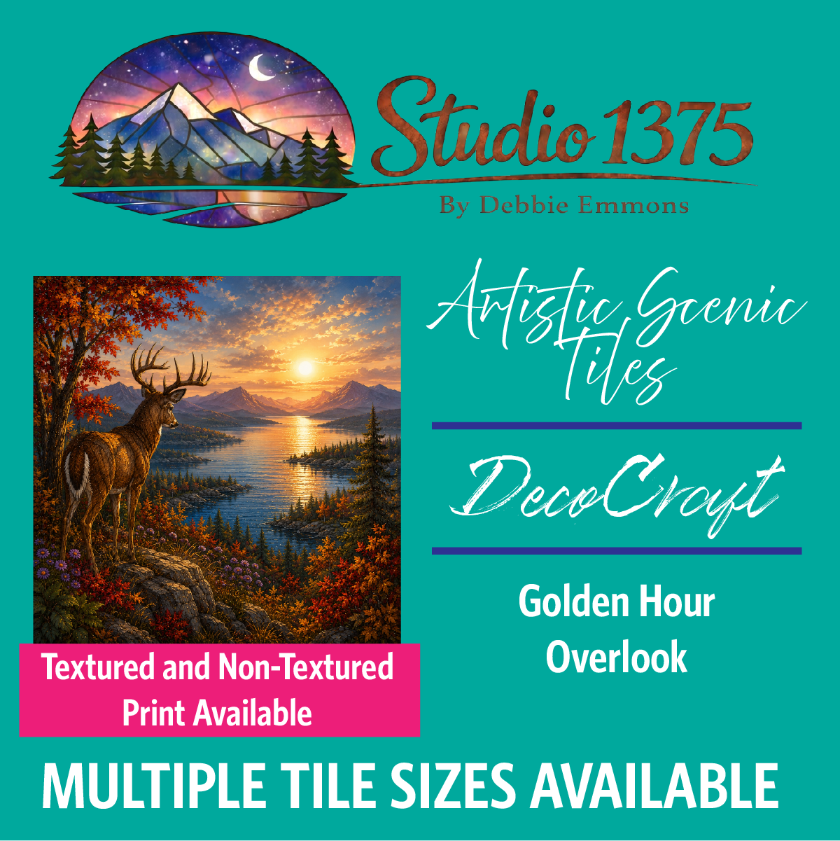 DecoCraft - Studio 1375 - Scenic Elevated Texture Tiles - Deer - Golden Hour Overlook