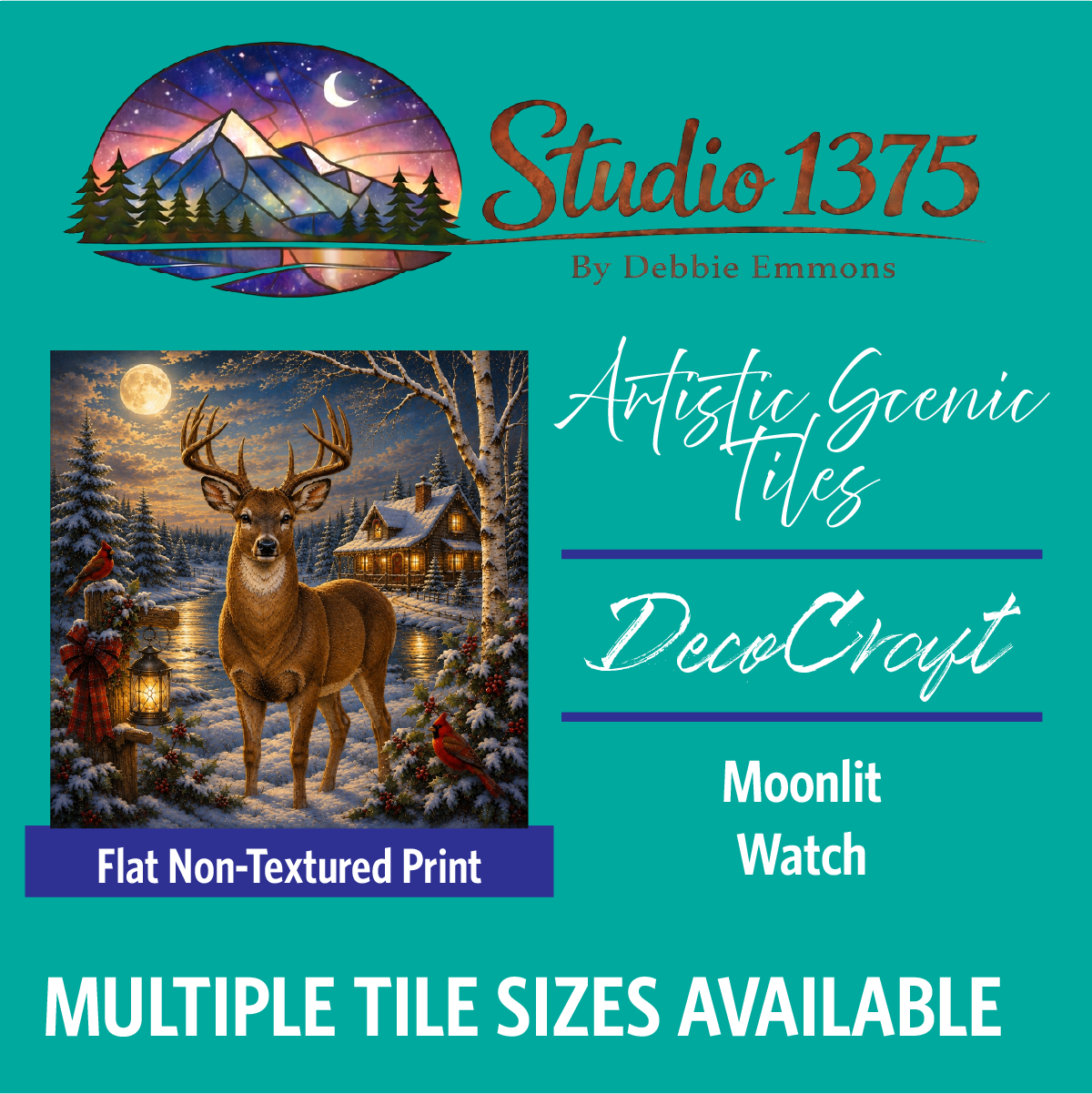 DecoCraft - Studio 1375 - Scenic Tiles Series - Deer - Moonlit Watch