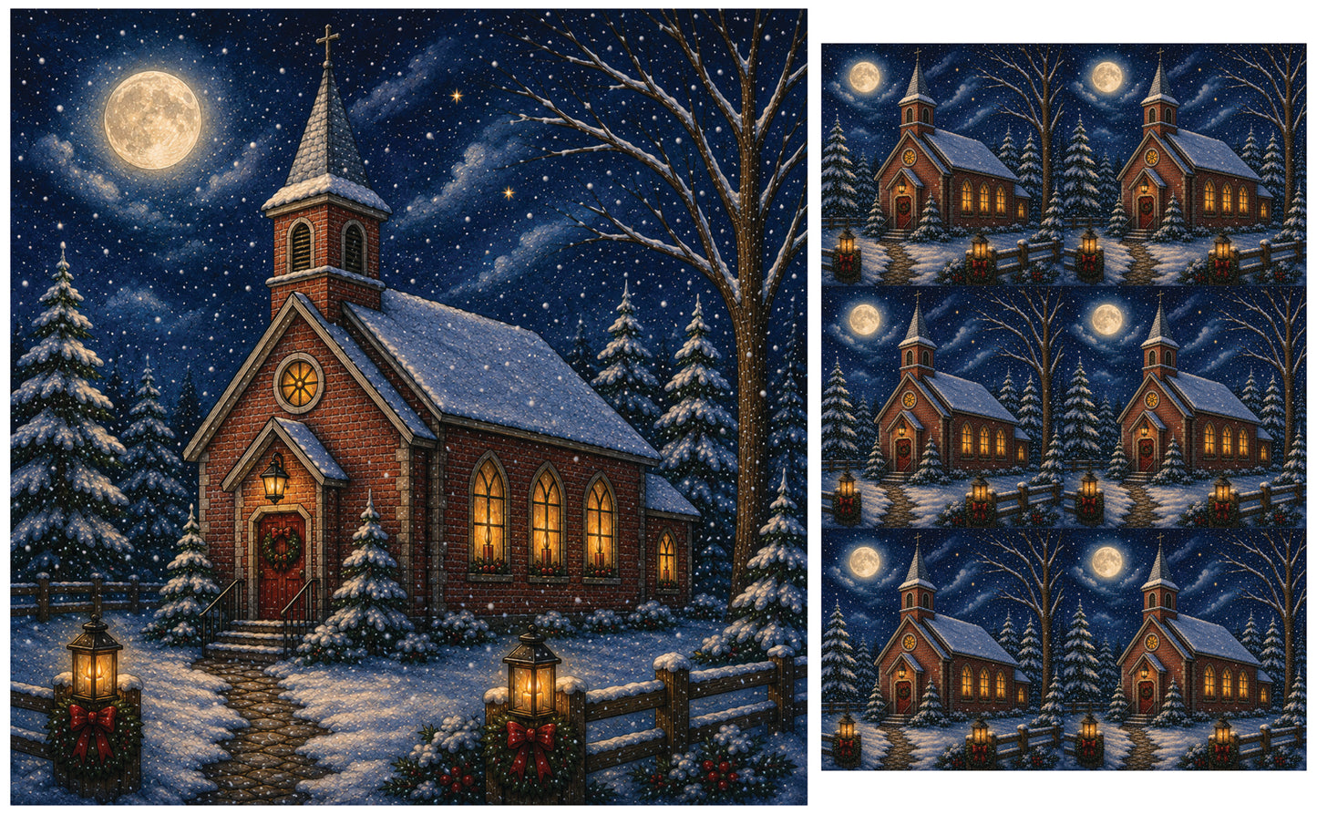 DecoCraft - Studio 1375 - Scenic Tiles Series - Winter on Country Road - Christmas Eve at Country Church
