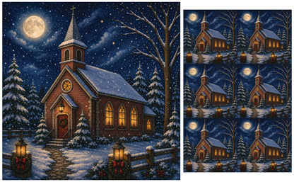 DecoCraft - Studio 1375 - Scenic Tiles Series - Winter on Country Road - Christmas Eve at Country Church