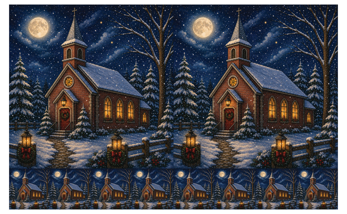 DecoCraft - Studio 1375 - Scenic Tiles Series - Winter on Country Road - Christmas Eve at Country Church