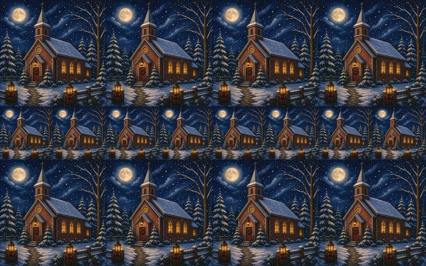 DecoCraft - Studio 1375 - Scenic Tiles Series - Winter on Country Road - Christmas Eve at Country Church