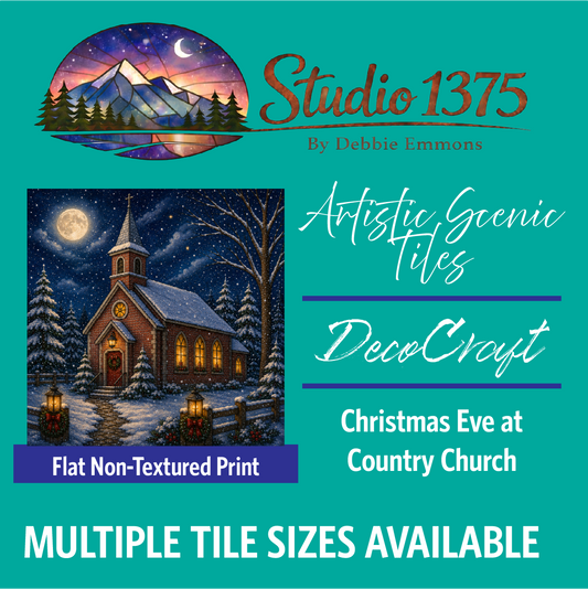 DecoCraft - Studio 1375 - Scenic Tiles Series - Winter on Country Road - Christmas Eve at Country Church