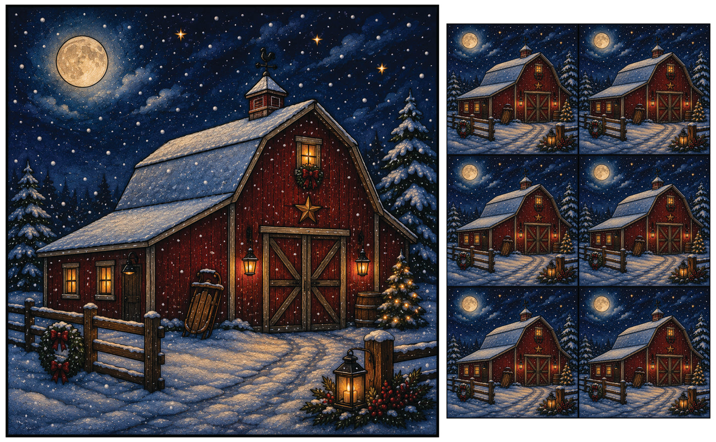 DecoCraft - Studio 1375 - Scenic Tiles Series - Winter on Country Road - Moonlight at Winter Barn