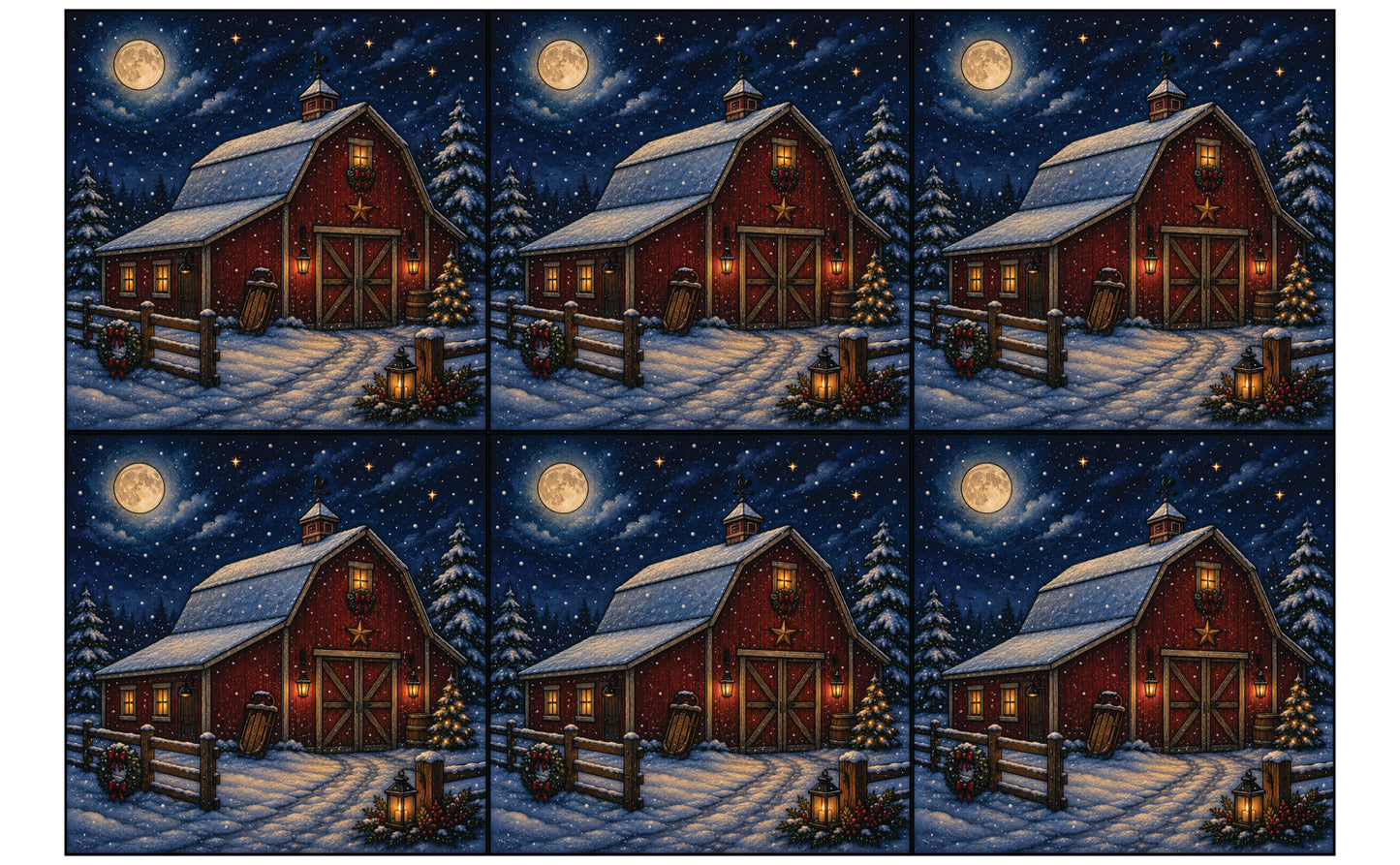 DecoCraft - Studio 1375 - Scenic Tiles Series - Winter on Country Road - Moonlight at Winter Barn