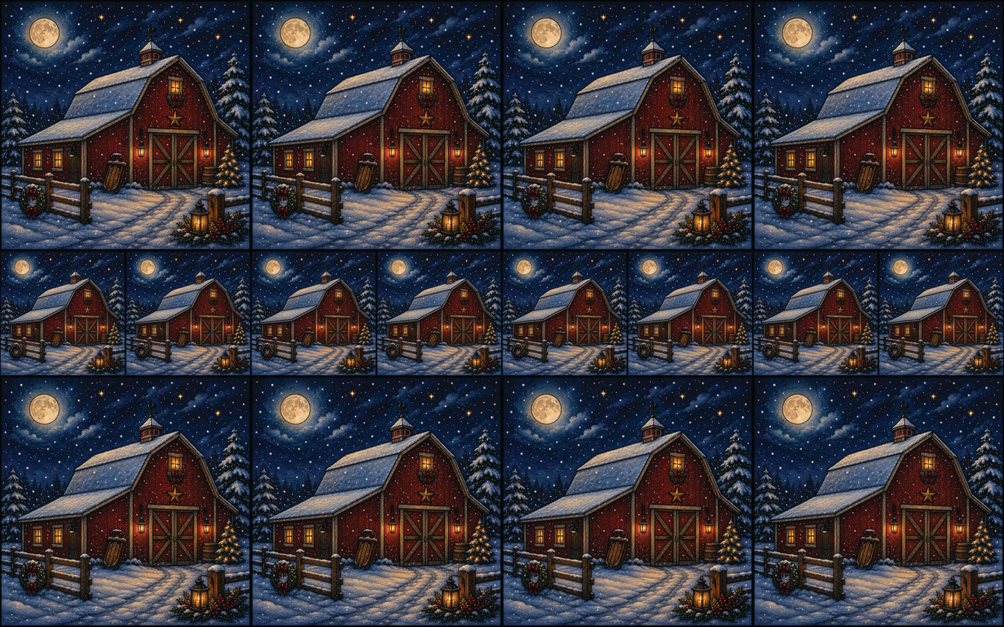 DecoCraft - Studio 1375 - Scenic Tiles Series - Winter on Country Road - Moonlight at Winter Barn