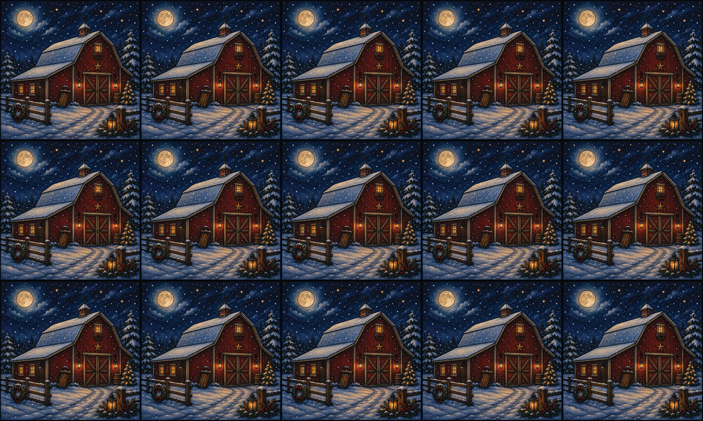 DecoCraft - Studio 1375 - Scenic Tiles Series - Winter on Country Road - Moonlight at Winter Barn