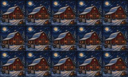 DecoCraft - Studio 1375 - Scenic Tiles Series - Winter on Country Road - Moonlight at Winter Barn