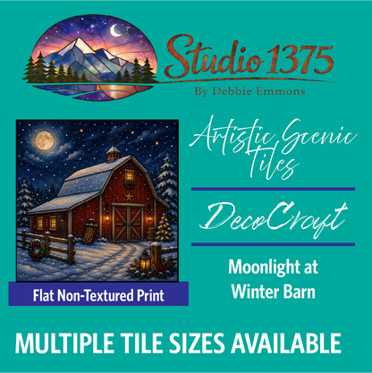 DecoCraft - Studio 1375 - Scenic Tiles Series - Winter on Country Road - Moonlight at Winter Barn