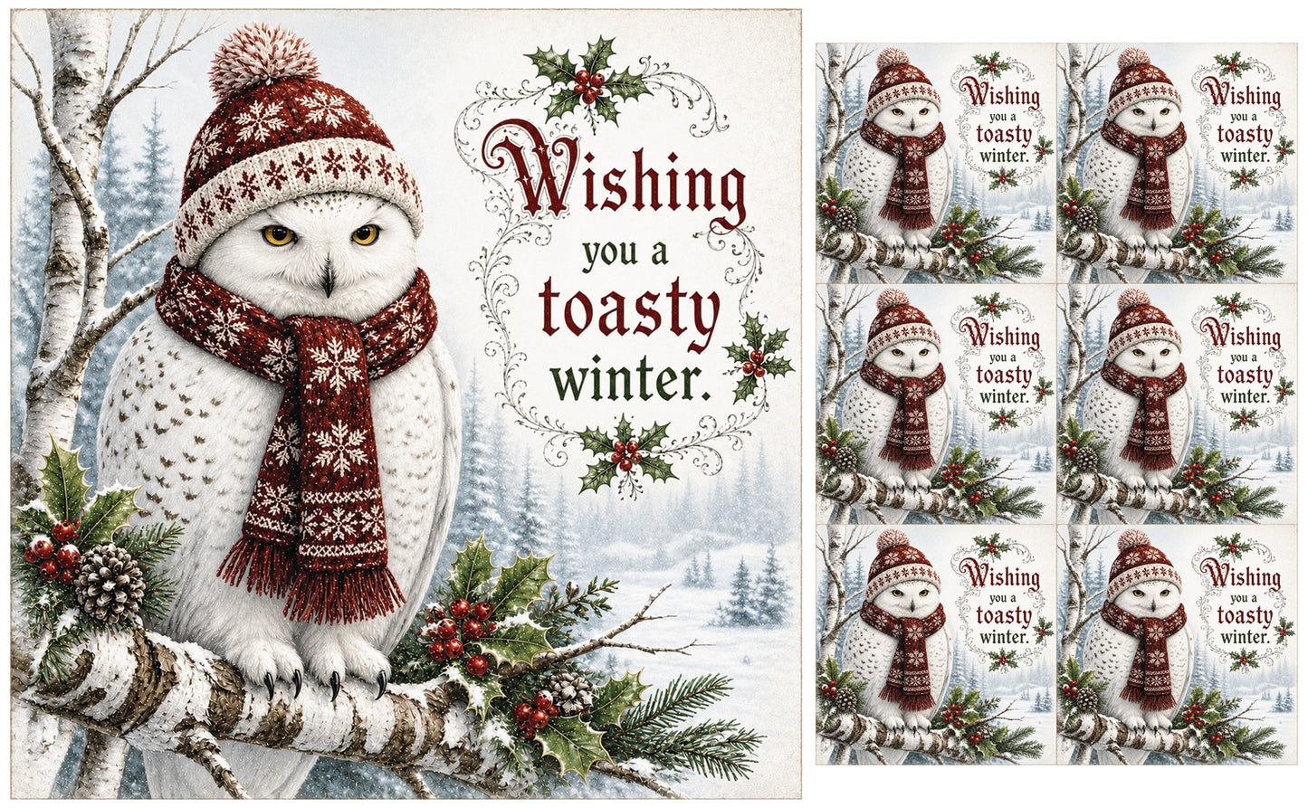 DecoCraft - Studio 1375 - Scenic Tiles Series - Christmas Wishes - Toasty Winter Owl