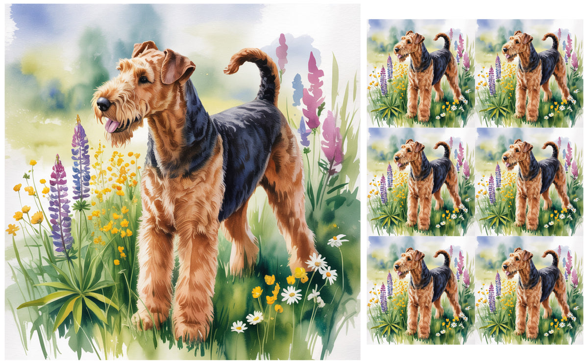 DecoCraft - Scenic Tiles Series - Watercolor Pets - Airedale Terrier
