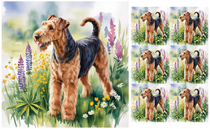 DecoCraft - Scenic Tiles Series - Watercolor Pets - Airedale Terrier