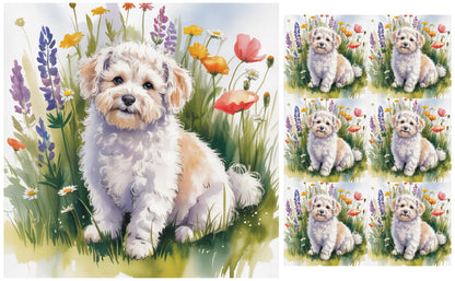 DecoCraft - Scenic Tiles Series - Watercolor Pets - Bichon Friese
