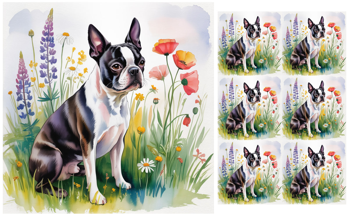 DecoCraft - Scenic Tiles Series - Watercolor Pets - Boston Terrier