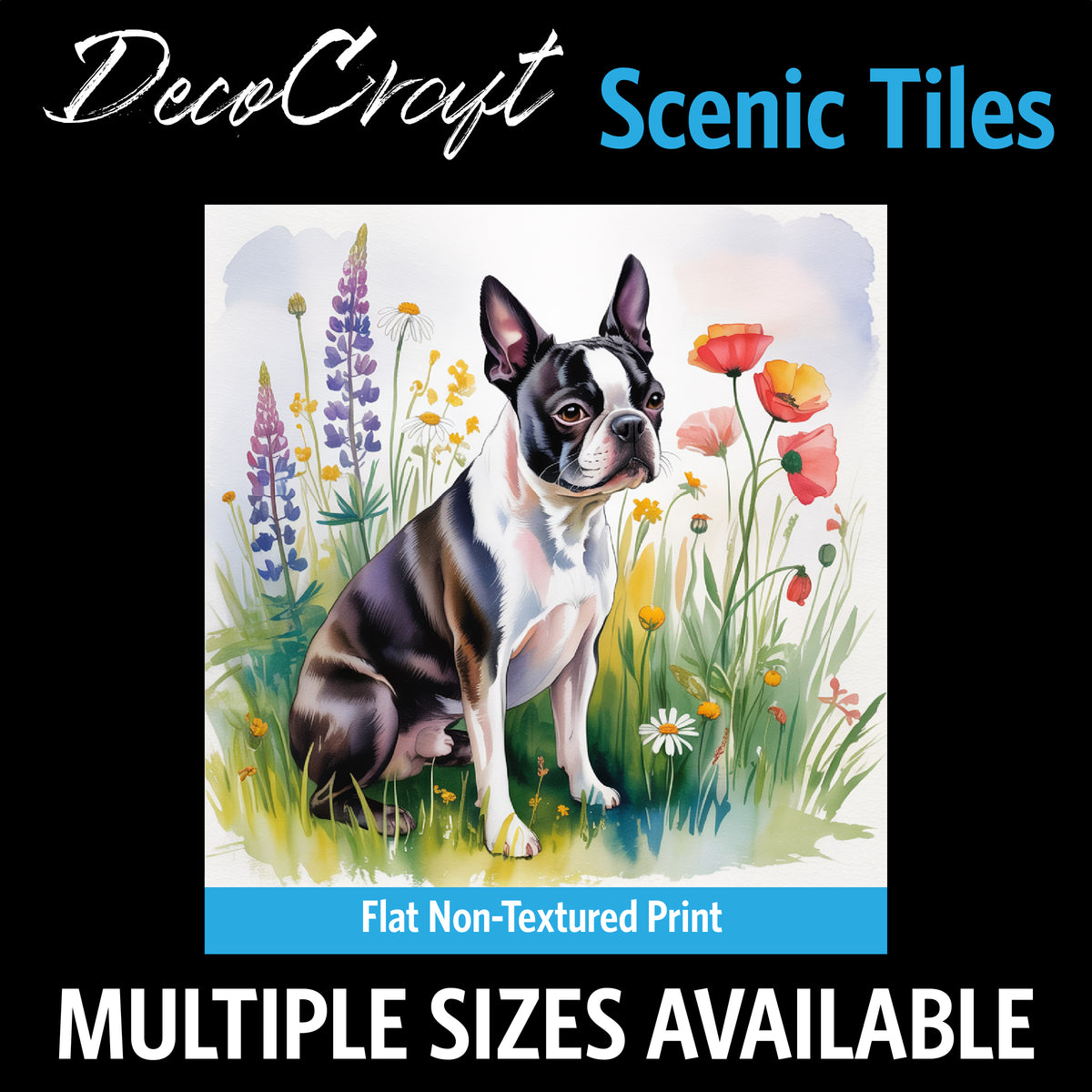 DecoCraft - Scenic Tiles Series - Watercolor Pets - Boston Terrier